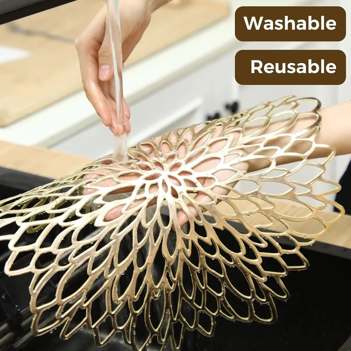 placemats dorés floral ajouré moderne respectueux environnement opaques variété tailles