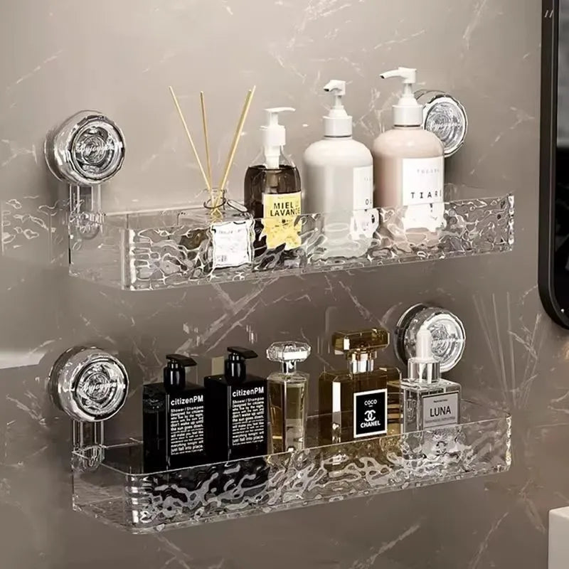 étagère murale transparente marbrée moderne chromés salle bain parfums cosmétiques diffuseur huiles essentielles