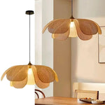 lampe suspendue moderne tissée pétales beige doré salon restaurant chambre principal