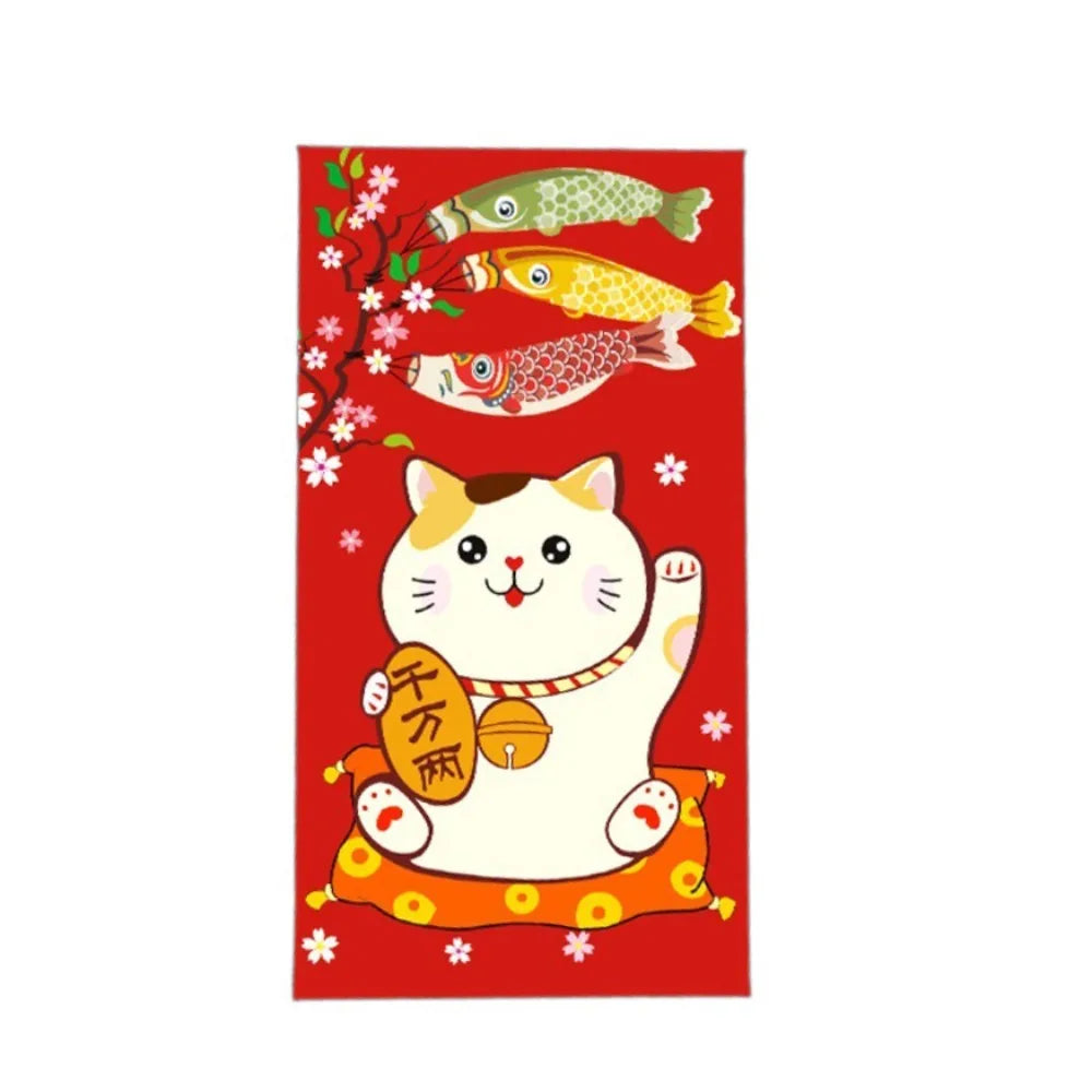 enveloppes rouges traditionnelles chinoises chat porte bonheur fleurs cerisier symboles finance caractères chinois festif