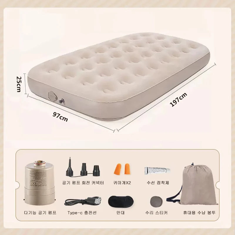 matelas gonflable air épais 13 pouces beige clair tapis sol moderne pompe électrique sac