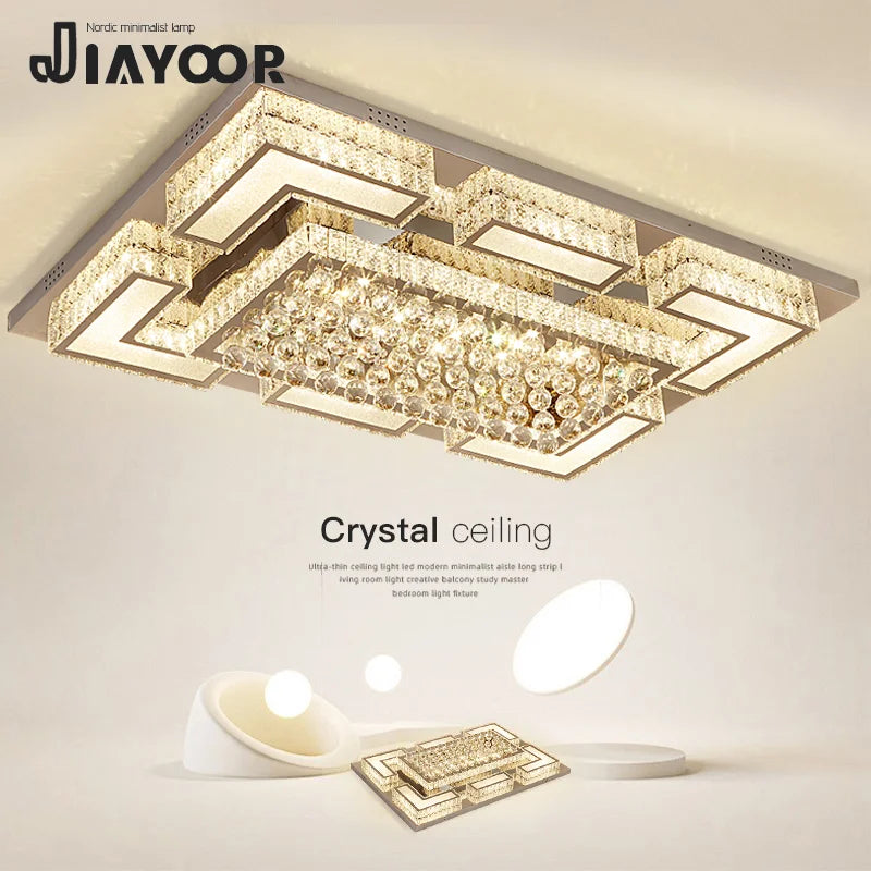 plafonnier led cristal moderne doré blanc luminaire salon cuisine chambre luxe géométrique