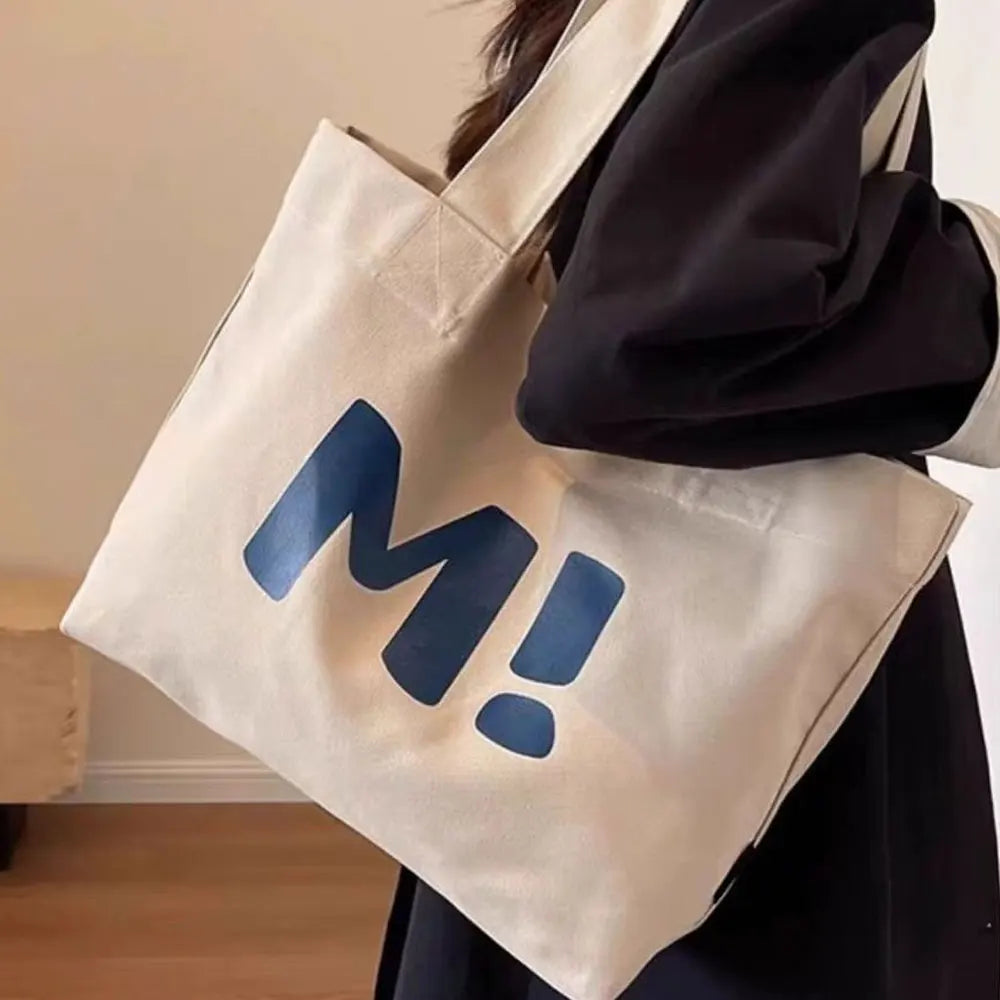 sac cabas toile impression M! lettres polyester décontracté minimaliste grandes poches multifonctionnel étudiant femme