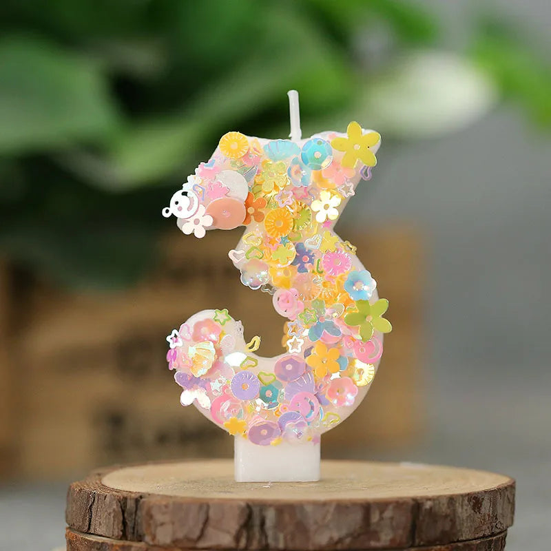 bougies décoratives chiffres fleurs paillettes anniversaire mariage multicolore blanc festive tringle fixe