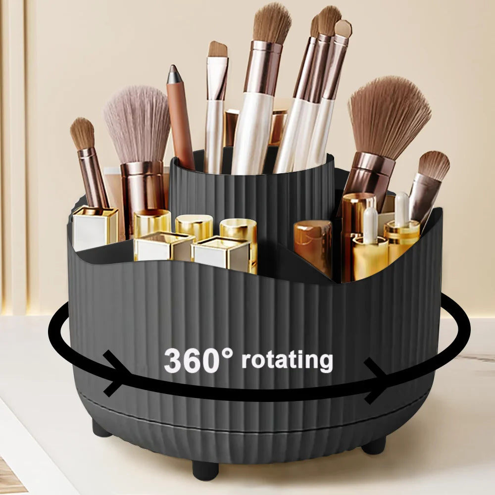 boîte rangement rotative blanc rayures verticales moderne pieds non slip compartiments pinceaux maquillage produits