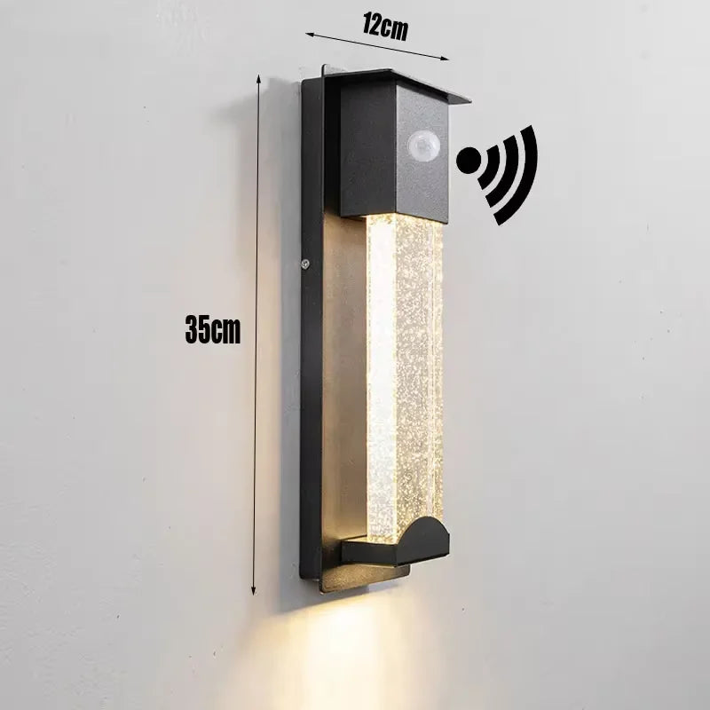 applique murale led moderne noire transparente éclairage induction verre trempé fixations oeilletsextérieur