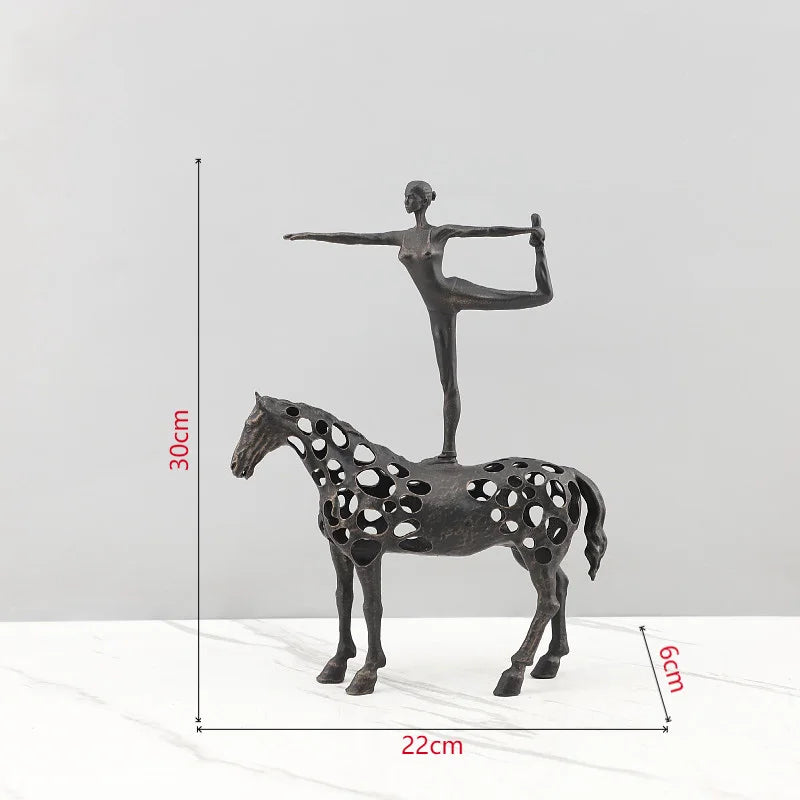 statuette moderne cheval humain géométrique cercles abstraction noire décoration chambre