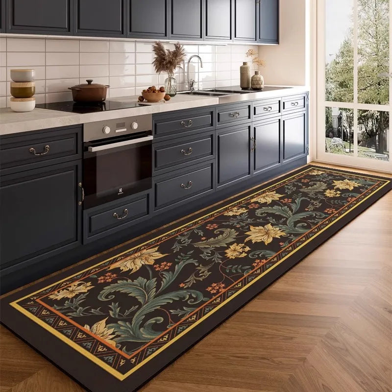 tapis cuisine long vintage motif floral fleurs intérieur maison sol anti dérapant