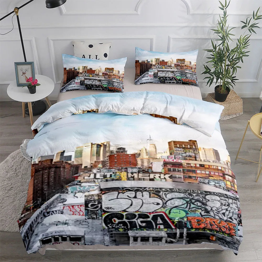Parure de lit New York Graffiti avec taies d'oreiller