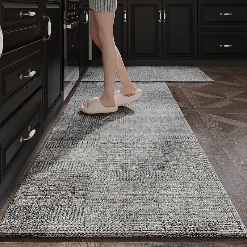 tapis cuisine antidérapant patchwork polyester résistant bactéries moderne rustique beige marron opacité