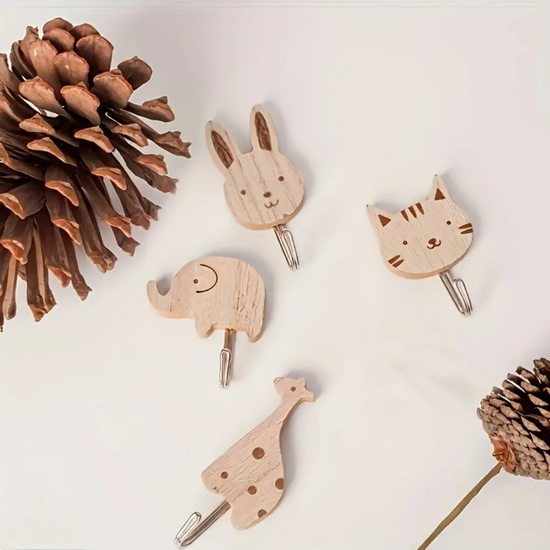 porte sacs animaux dessin animé bois naturel adhésif moderne décoration maison chambre