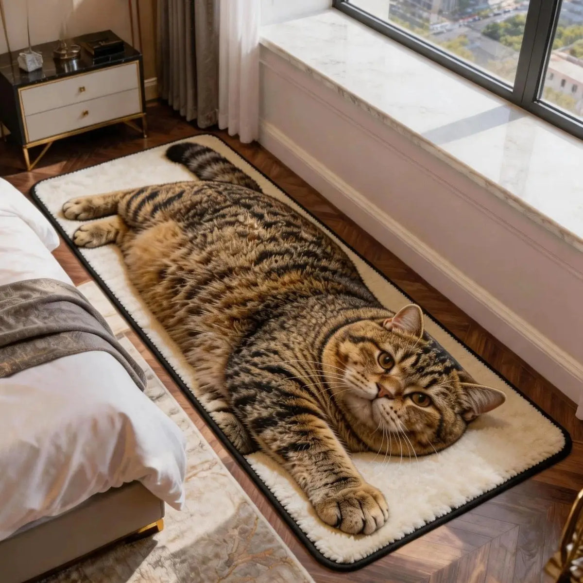 tapis gris imprimé chats moderne antidérapant hand washable durable résistant taches chambre bain