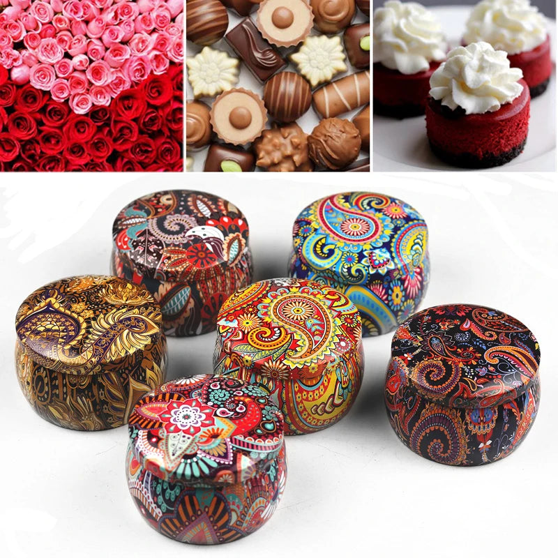 boîtes rangement multicolores artisanales motifs floraux géométriques opaques capacité pièces ferrero