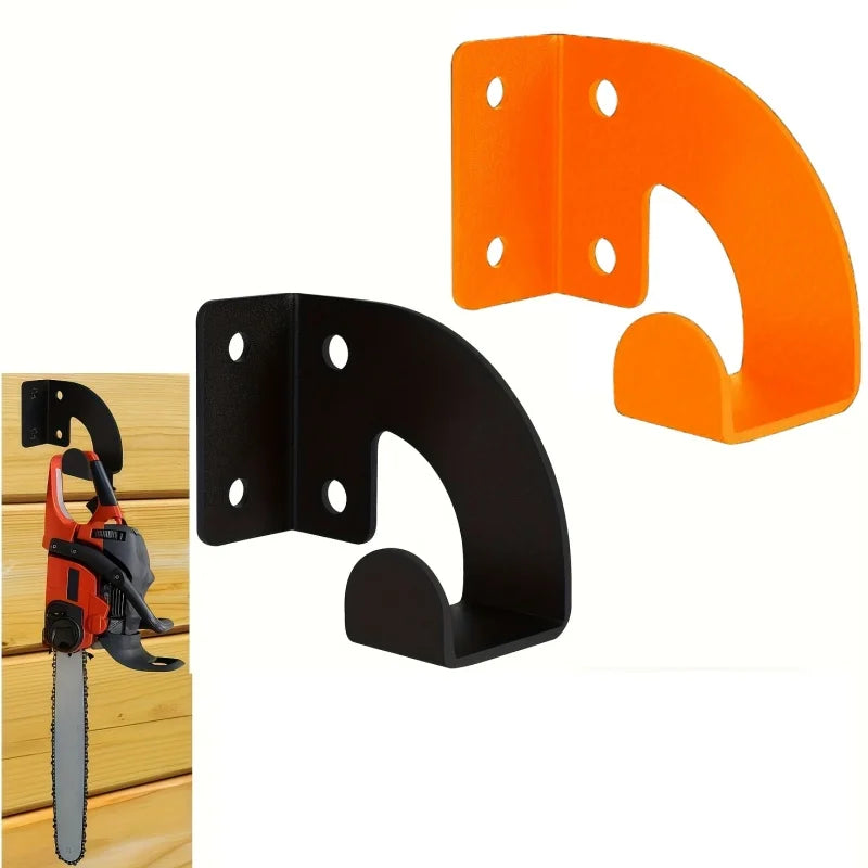 support mur outils tronconneuse scie electrique noir industriel fixations vis garage jardin