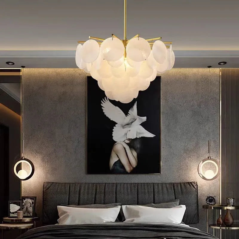 Suspension lumineuse moderne cristal blanc translucide doré bulles savon 90 260V