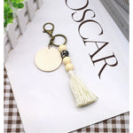 porte clés boho chic rondes frange bois blanc gris beige marronclair