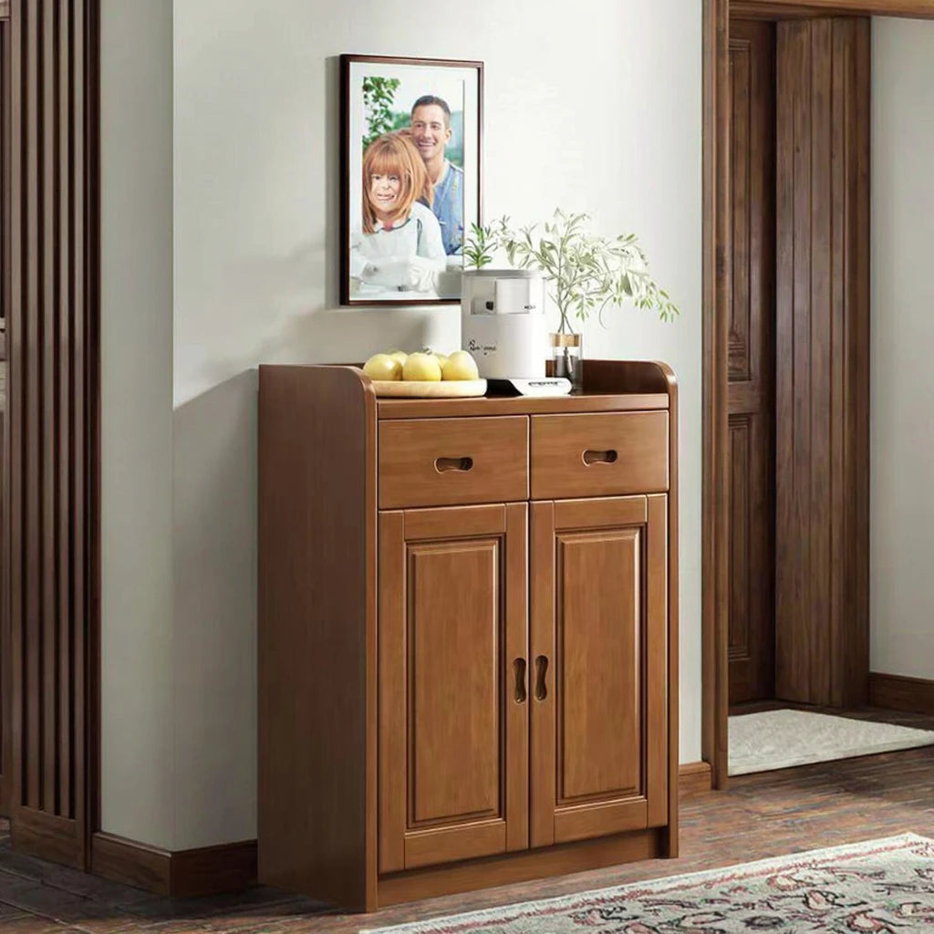 meuble bas classique deux portes tiroirs étagère intégrée meuble buffet traditionnel marron clair aspect