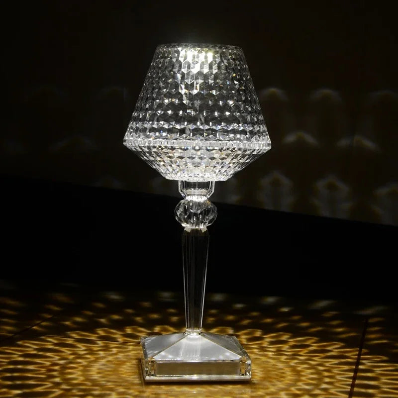lampe poser led rechargeable transparente diamantée moderne interrupteur tactile