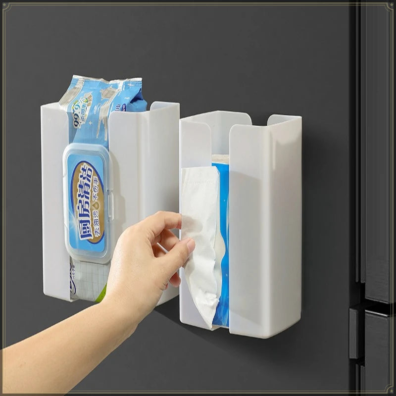 porte sacs rangement mural adhésif blanc moderne hygiène papiers mouchoirs condiments minimaliste