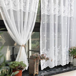 rideau blanc brodé fleur transparent classique cuisine tulle polyester inclusion ruban fixation