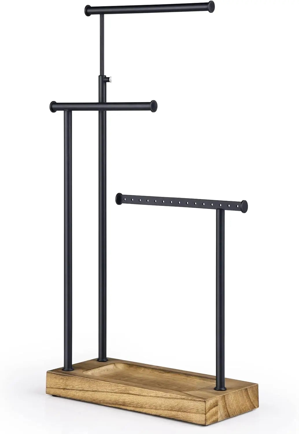 support bijoux moderne noir plateau bois boucles doreilles structure métallique haute qualité organisation industriel