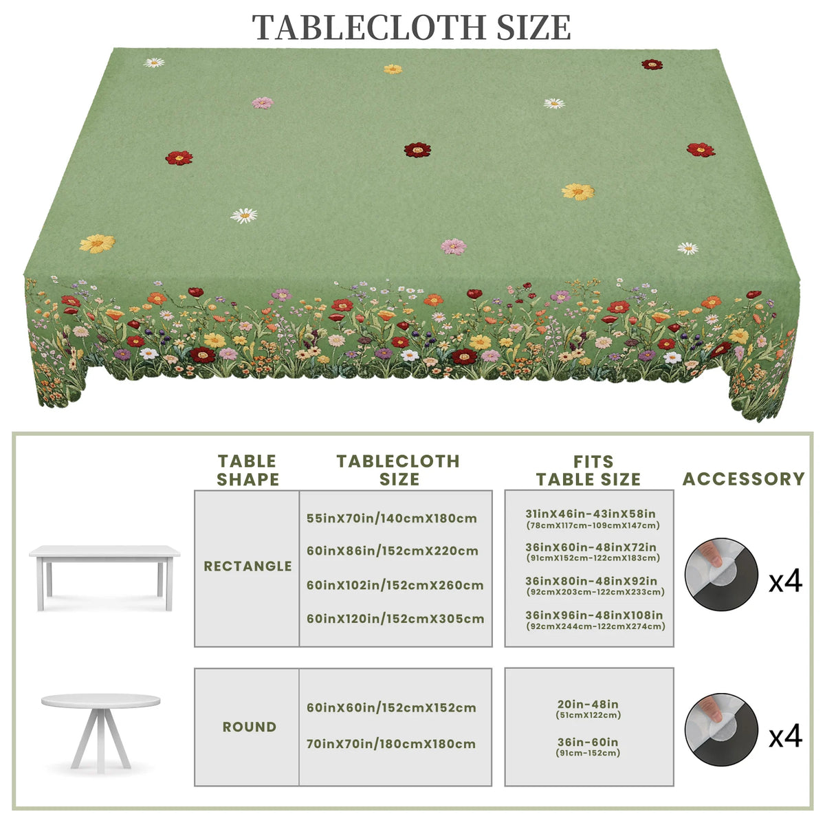 nappe fleurs colorées imperméable machine clips vert clair classique mariage fête anniversaireextérieur