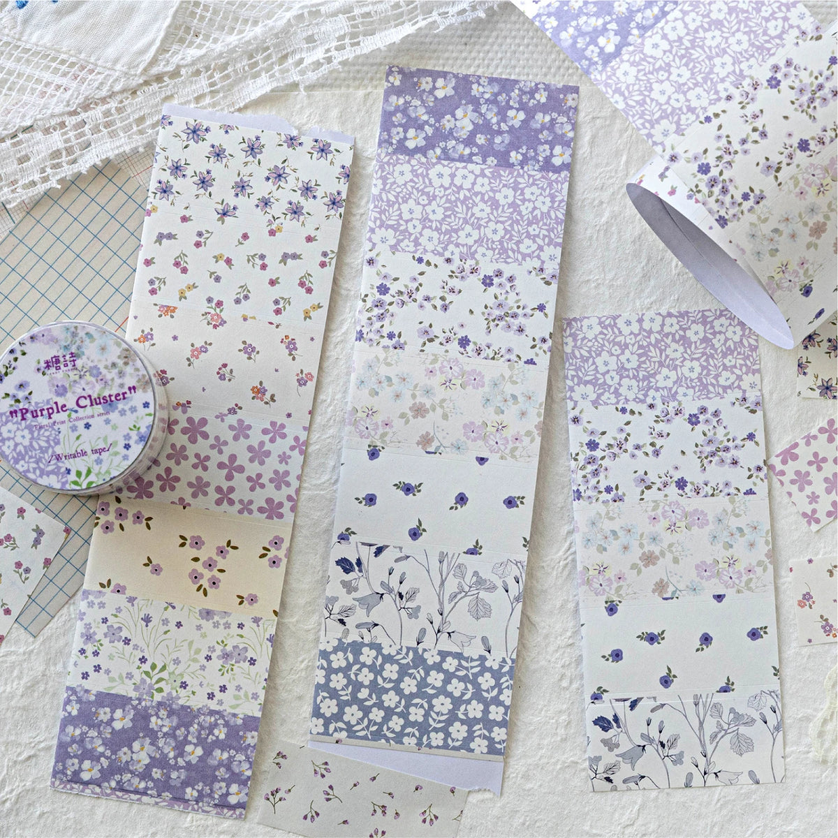 rubans adhésifs décoratifs fleurs vintage blanc bleu vert rose marron violet points floral scrapbooking