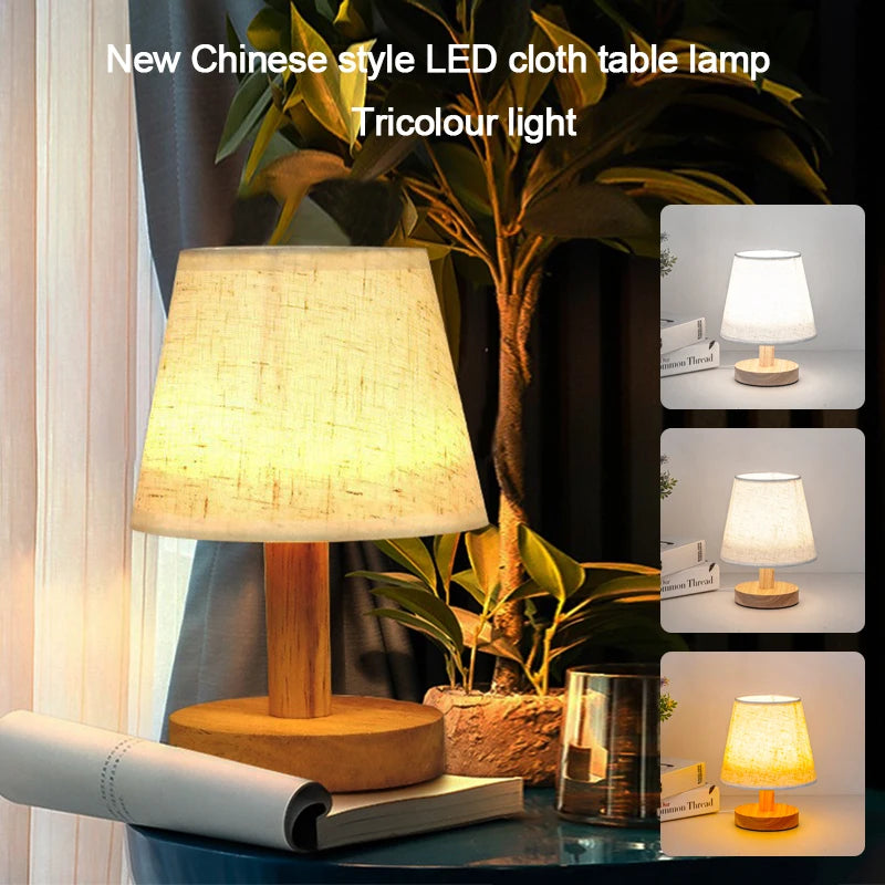 lampe table moderne tissu lin bois naturel abat jour clip led rechargeable chambre salon