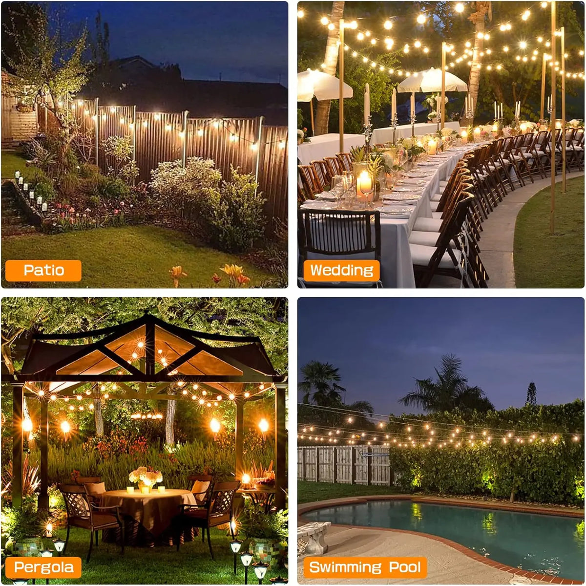 guirlande lumineuse solaire transparente jaune doré conique vintage clips extérieur patio jardin 9.5m 12m