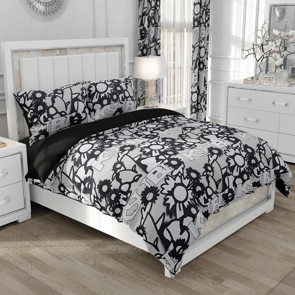 Taies d'oreiller assorties en microfibre fleurs noires