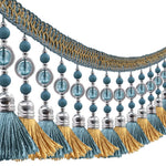 franges perlées bicolores tissu décoratif rideau bordure élégante tressées turquoise bleu rose