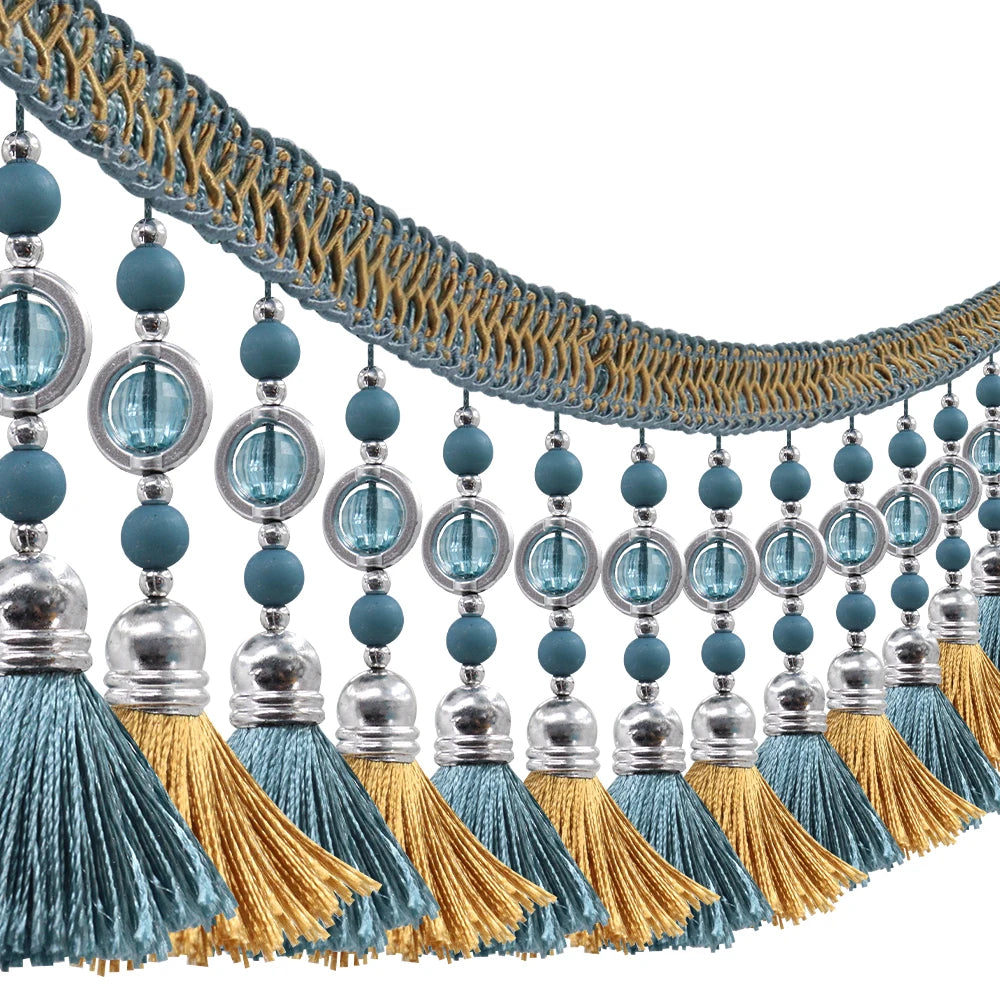 franges perlées bicolores tissu décoratif rideau bordure élégante tressées turquoise bleu rose