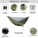 hamac deux personnes vert olive parachute léger filet antimosquitos carabines inox piquets aluminium sac