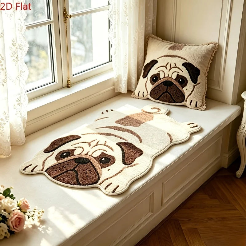 tapis bain doux visage chien beige marron noir décoratif antidérapant moelleux entrée maison