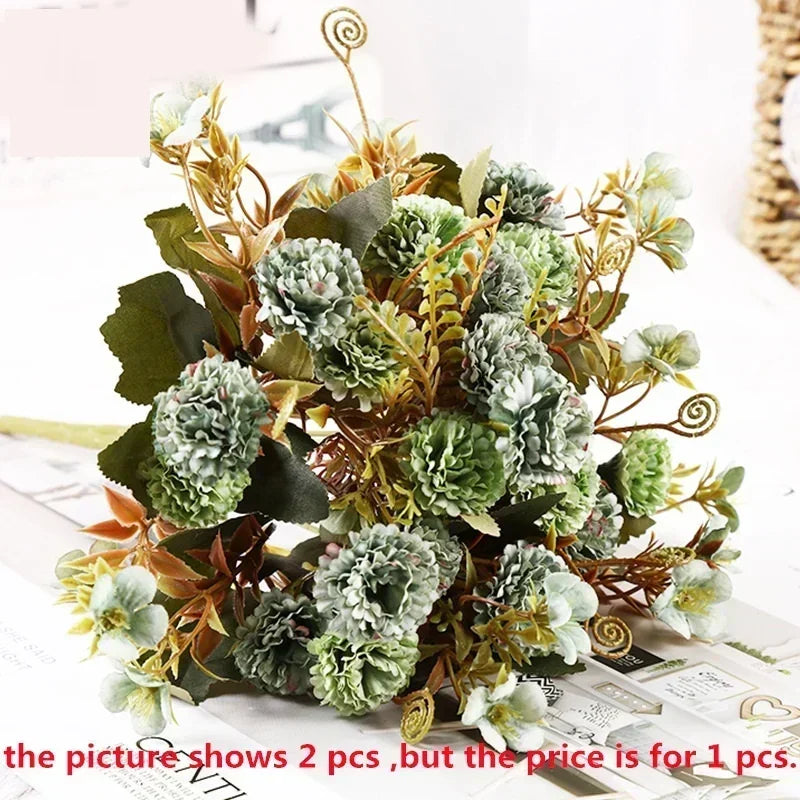 Bouquet fleurs artificielles soie rose blanc bleu vert feuilles classique intérieur decoration chambre