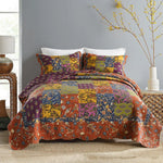 couvre lit patchwork floral boho chic violet orange bleu jaune marron king queen 223x269cm
