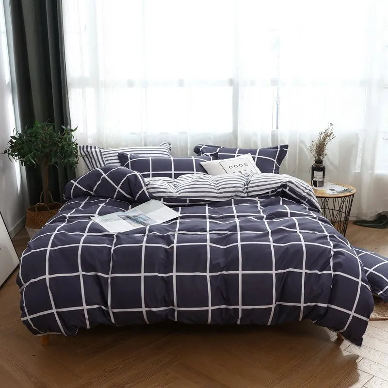 Housse de couette 220x240 en coton microcarence style carreaux vert clair pour intérieur moderne