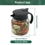 théière thermique acier inoxydable fleurs vintage poignée bois tasse assiette plateau