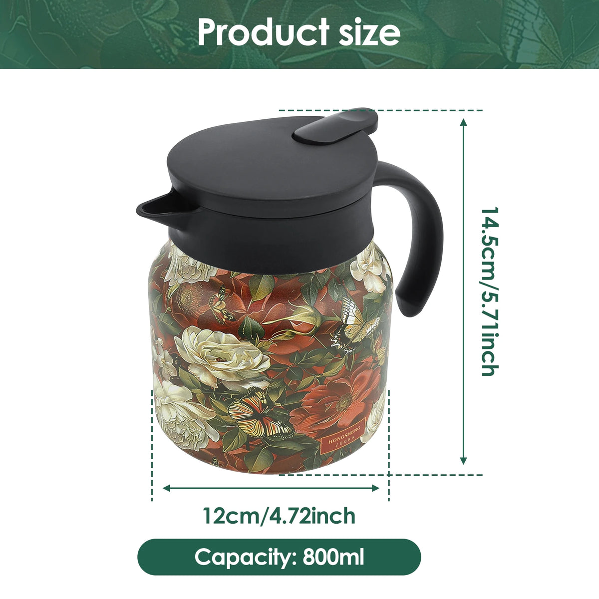 théière thermique acier inoxydable fleurs vintage poignée bois tasse assiette plateau