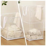panier linge pliable transparent moderne polyester poignées noires réutilisable multiple capacité grande