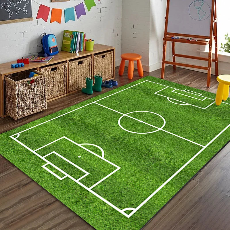 tapis sol décoratif motif terrain football sport chambre enfant salon moderne antidérapant vert