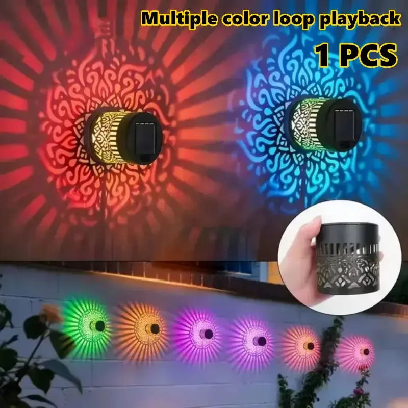 projecteur solaire mural moderne motif floral noir adhésif extérieur jardin terrasse escalier led ip65
