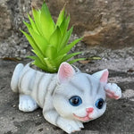 pots fleurs forme chat imitation pelage succulentes decoration gris rose bleu mignon animalier