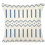 housse coussin polyester motif géométrique bleu marine blanc moderne