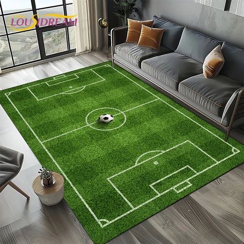tapis sol vert motif terrain football moderne décoration salon chambre enfant antidérapant polyester