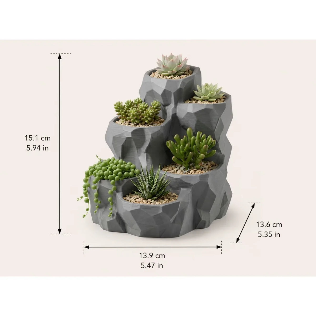 jardin moderne pot géométrique gris succulentes plusieurs compartiments plante verte minimaliste