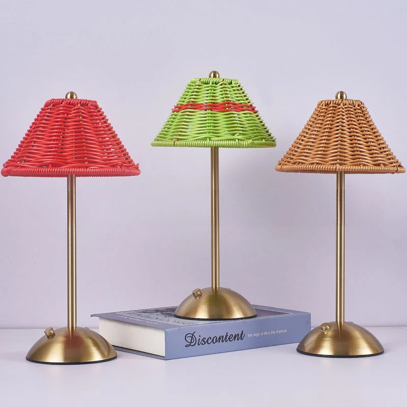 lampe table rechargeable led tressée bohème rouge verte marron chambre coucher rustic scandinave