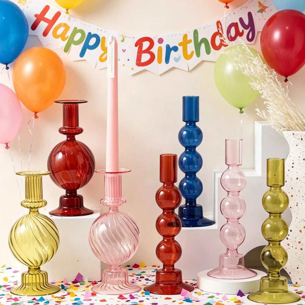 bougeoirs verre coloré transparent moderne rouge rose vert bleu blanc décoration maison fête mariage
