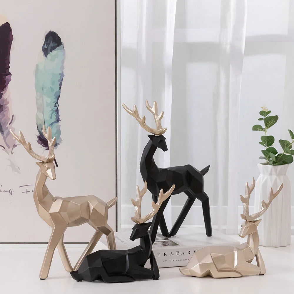 figurines cerfs géométriques noirs dorés modernes décor maison résine minimalistes