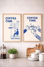 affiches modernes illustration Morning Dive Coffee Club minimaliste beige clair vert pastel orange noir